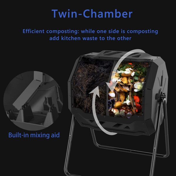f4cb36d3efec410093d719efbb95311e Large Compost Tumbler Bin Dual Compartment Better AirCirculation Efficient Compost BPA Free Sturdy Steel Frame 43Gallon (2 21.5Gal) Blue Door