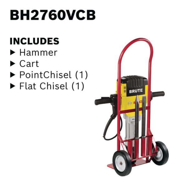 Bosch Brute 15 Amp 1-1/8 in. Corded Concrete Portable Electric Hex Breaker Hammer Kit with Cart and 2 Chisels BH2760VCB