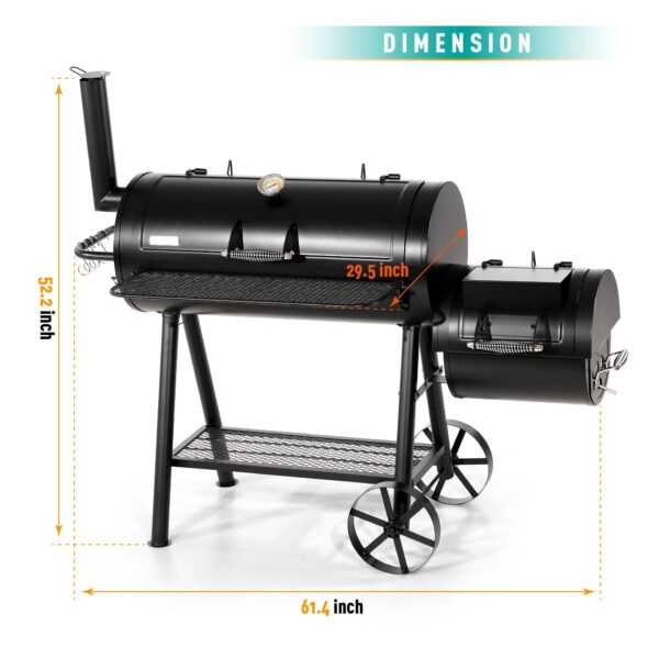 f5b500efb3ab429f82bb2038deacec3b 941 Sq.in. Overlarge BBQ Charcoal Grill with Offset Smoker, Black