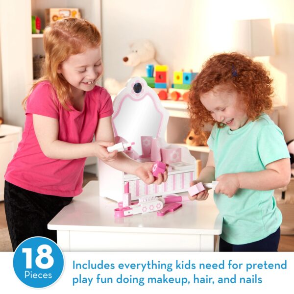 Melissa & Doug Wooden Beauty Salon Play Set With Vanity and Accessories (18 pcs) - FSC Certified