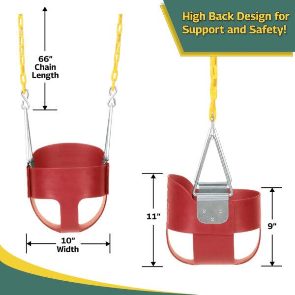 f5d2f353c66f442b8ba70def89d3d1ed Eastern Jungle Gym Heavy-Duty High Back Full Bucket Toddler Swing Seat | Coated Swing Chains Fully Assembled | Green Swing Set Accessory