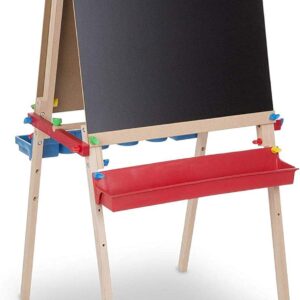 Deluxe Standing Art Easel - Ages 3 - 7, Dry Erase Board, Chalkboard, Rolling Paper Tube