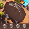 15 ft Large Patio Umbrella with Solar Lights Double-Sided Outdoor Rectangle Market Umbrellas with 36 LED Lights/Base Included/Easy Crank for Patio Garden Yard Pool Lawn, Brown