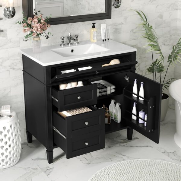 f64056ae77df499495f25a7b9fa1899f 36" Bathroom Vanity with Single Sink Combo, Modern Undermount Bathroom Sink Cabinet with 2 Drawers and a Tip-Out Drawer, Freestanding Bathroom Vanities, Soft Closing, Solid Wood Frame