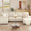 Sectional Couches for Living Room, U Shaped Couch with Chenille Fabric, 4 Seat Modern Sofa with Removable Pillows for Apartment and Small Space (Fabric, Grey)