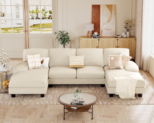 f65e3a3d8da54a96b9b36c9a925d8be7 Sectional Couches for Living Room, U Shaped Couch with Chenille Fabric, 4 Seat Modern Sofa with Removable Pillows for Apartment and Small Space (Fabric, Grey)