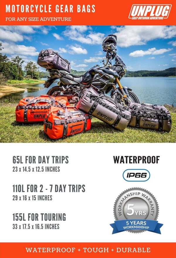 f69a0ee0d3b74013b0ef40484d1709e5 UNPLUG Ultimate Adventure Bag -1680D Heavy Duty Waterproof Travel Duffel Bags for Camping, Motorcycle Dry Bag, Waterproof Bags for Boating, Waterproof Duffle Backpack,Tactical Duffle Bag