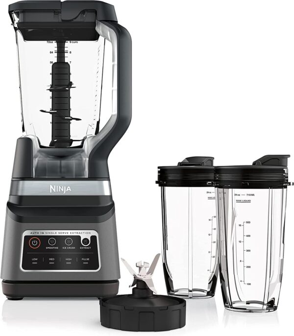 f6a707f45b564fab806bb606e414e23f BN801 Professional Plus Kitchen System, 1400 WP, 5 Functions for Smoothies, Chopping, Dough & More with Auto IQ, 72-oz.* Blender Pitcher, 64-oz. Processor Bowl, (2) 24-oz. To-Go Cups, Grey
