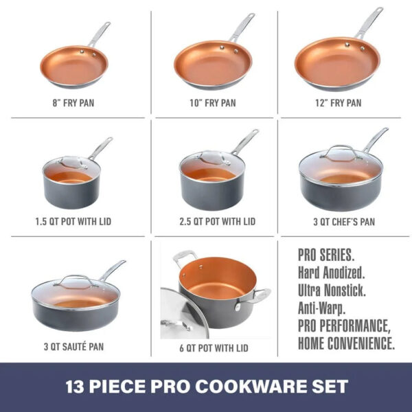Professional 13-Piece Hard Anodized Aluminum Ti-Ceramic Nonstick Cookware Set