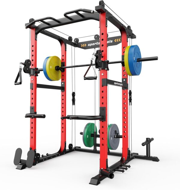 f6ad84756ac8449fba452222b65a87de Sportsroyals Power Cage,1600lbs Multi-Function Power Rack with Adjustable Cable Crossover System and More Training Attachment, Weight Cage for Home Gym