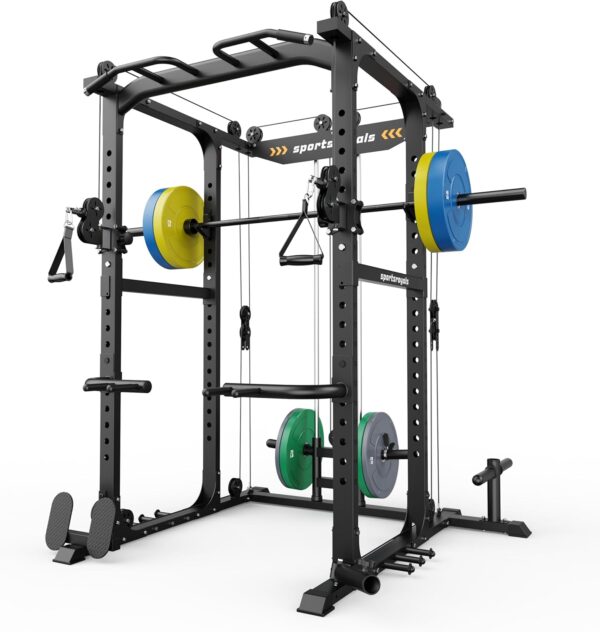 f6b4672a6a5445e0976e5ee3880529d2 Sportsroyals Power Cage,1600lbs Multi-Function Power Rack with Adjustable Cable Crossover System and More Training Attachment, Weight Cage for Home Gym