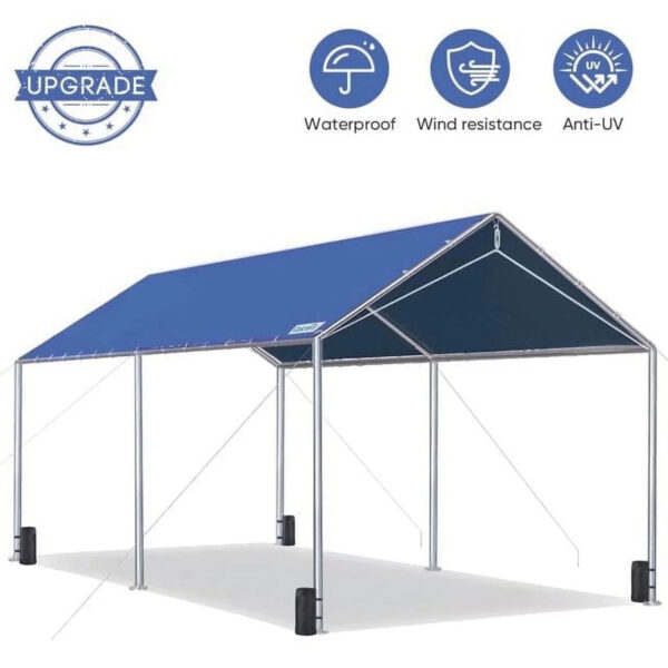 f7315fffd74c43db9cb6b143a6f2ea9c Quictent 10X20ft Upgraded Heavy Duty Car Canopy Galvanized Frame Carport Outdoor Boat Shelter with 3 Reinforced Steel Cables-Blue
