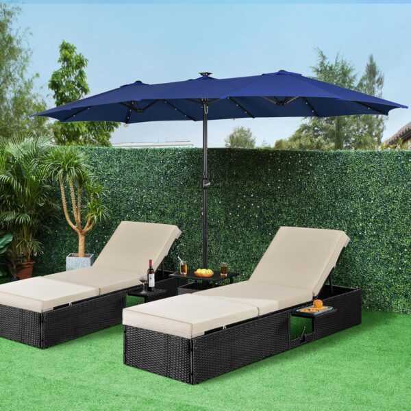 f74ee1c5e77e4d63b6dad9689424edfd 15 ft Large Patio Umbrella with Solar Lights Double-Sided Outdoor Rectangle Market Umbrellas with 36 LED Lights/Base Included/Easy Crank for Patio Garden Yard Pool Lawn, Brown