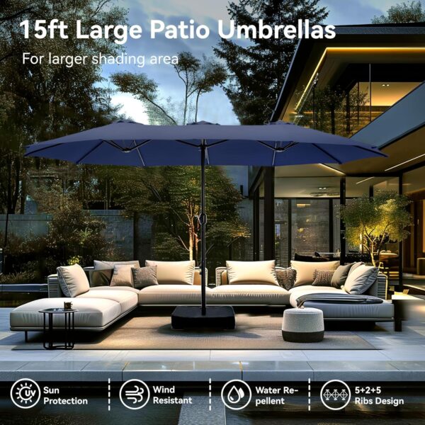 f76f06d3087b4b9ba2200194e85226c3 15ft Patio Umbrella Double-Sided Outdoor Market Extra Large Umbrella with Crank, Umbrella Base Included (Dark Red)