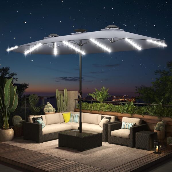 f78712d62d574b488f954e867c64c8ed 15ft Patio Umbrella with Solar Lights, Large Double Umbrella Outdoor, Rectangle 180''x106'' Umbrellas with 156 PCS LED Lights and Crank Handle for Backyard Deck Pool Shade in Black(1.9" Pole)
