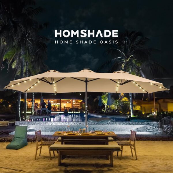 f7996145fcbe44788b677948c5976920 Double Sided Patio Umbrellas - 15ft Solar Lights LED Lighted Outdoor Extra Large Market Table Umbrella with Base Included, Oversized Umbrella for Deck, Pool, Backyard (Beige)