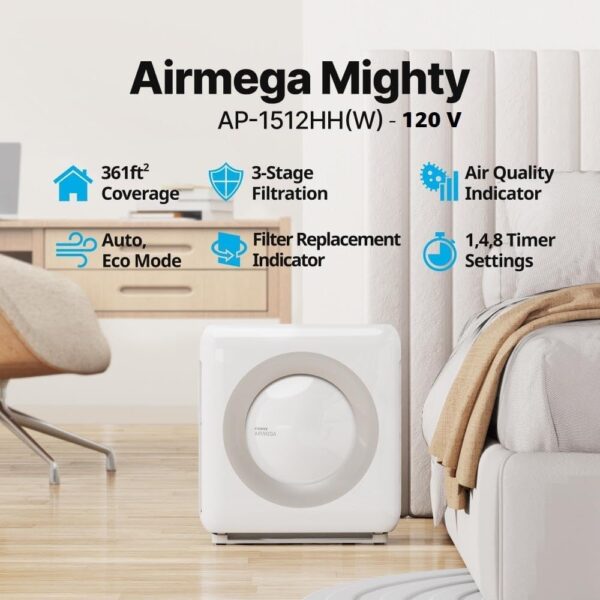f79b25a24e4e427786eacabc08e60bb1 Airmega AP-1512HH(W) True HEPA Purifier with Air Quality Monitoring, Auto, Timer, Filter Indicator, and Eco Mode, 16.8 x 18.3 x 9.7, White
