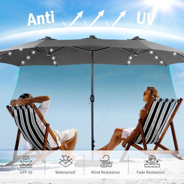 f7a200da15cf4199af4bf4ec056e99f4 15ft Double Sided Patio Umbrella with Solar Lights, Outdoor Large Umbrellas with Crank Handle and 36 LED Lights, Rectangular Market Umbrella with Base Included for Deck Pool Shade