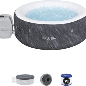 SaluSpa Fiji AirJet Large Round 2 to 4 Person Inflatable Hot Tub Portable Outdoor Spa with 120 AirJets and EnergySense Cover, Grey