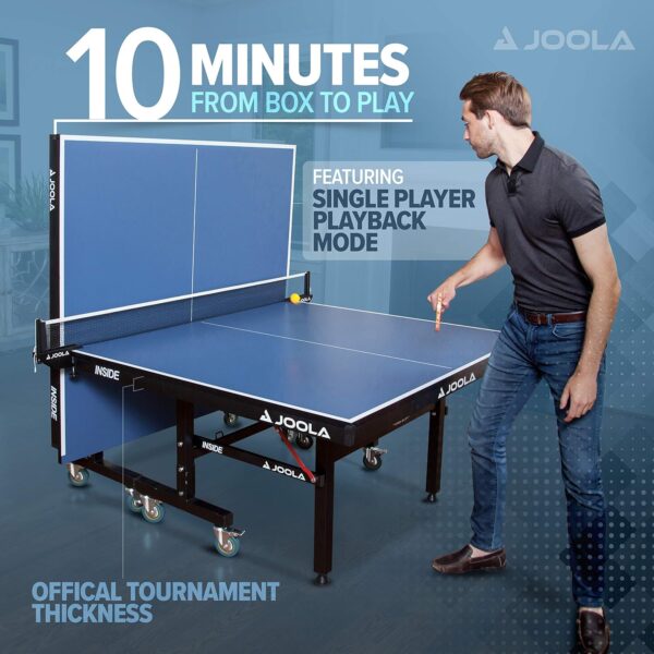f7b7fb26033d4b668f6fc6b7b79b4402 JOOLA Inside Professional MDF Indoor Ping Pong Table with Quick Clamp Table Tennis Net and Post Set - 10 Minute Easy Assembly - Tournament Quality - Foldable with Single Player Playback Mode