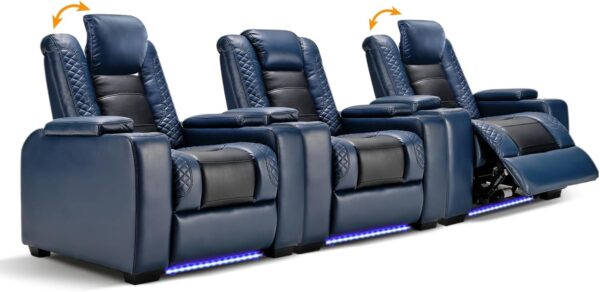 f7f4ea4431de404b9dbbc6ea97b2f20c Power Home Theater Seating Set of 3, Brown Faux Leather Electric Recliner Chair with Powered Headrest, Dual Motors Movie Reclining Chairs with LED Lights,USB Port,Cup Holders, Hidden Arm Storage