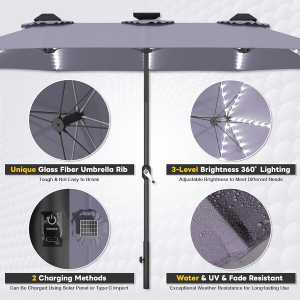 f84b95e3f10a466a8a2c7872b6a04678 15ft Patio Umbrella with Solar Lights, Large Double Umbrella Outdoor, Rectangle 180''x106'' Umbrellas with 156 PCS LED Lights and Crank Handle for Backyard Deck Pool Shade in Black(1.9" Pole)