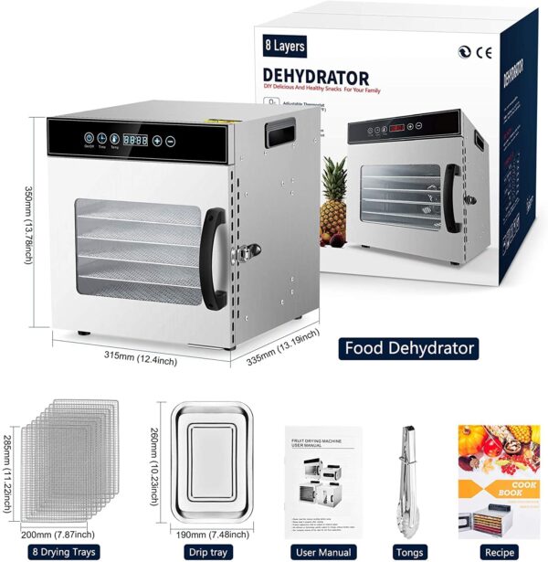 f88f1387024a40cd9447b81d04479b59 Tray Food Dehydrator, Steel Fruit Dry Machine with 30 90∼C Adjustable Thermostat, 24hr Digital Timer