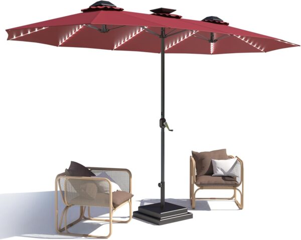 f8b9572138a348b2b29e70df52aeaafb 15ft Patio Umbrella with Solar Lights, Large Double Umbrella Outdoor, Rectangle 180''x106'' Umbrellas with 156 PCS LED Lights and Crank Handle for Backyard Deck Pool Shade in Black(1.9" Pole)