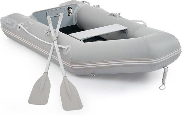 f8c67d3fbc914868ada18afaf40f4086 7.5ft Inflatable Dinghy Boat, 2 Person 660lb Transom Sport Tender Boat with Pump Aluminum Oars Floor, Heavy Duty Inflatable Raft Kayak for Adults