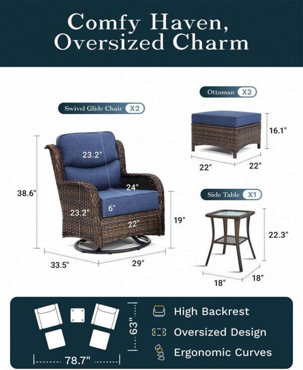 f8d33086d6d04ac68270330a8f76b20d Outdoor Swivel Rocker Patio Chairs with 6-Inch Thick Cushions and Side Table, 3PCS High Back Wicker Patio Furniture Set for Porch, Balcony, Deck and Yard in Blue