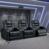 Power Home Theater Seating Set of 3, Brown Faux Leather Electric Recliner Chair with Powered Headrest, Dual Motors Movie Reclining Chairs with LED Lights,USB Port,Cup Holders, Hidden Arm Storage