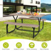 YYAo Dining Chair, Weatherproof Garden Bench, Loveseat, HDPE Outdoor Picnic Table Bench Set with Metal Base-Coffee