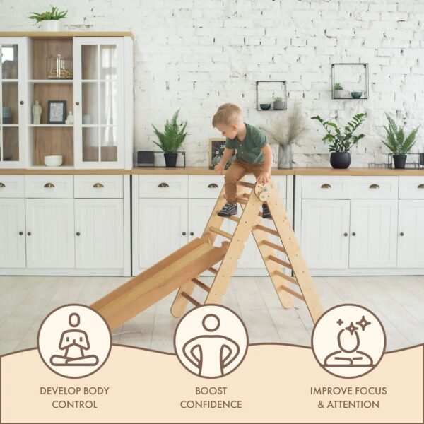 f9e17c33afe74bdba3567e9ca7245b5a Toddler Indoor Play Equipment 2in1: Foldable Triangle Ladder and Slide/Climbing Board - Montessori Playground for Kids and Babies