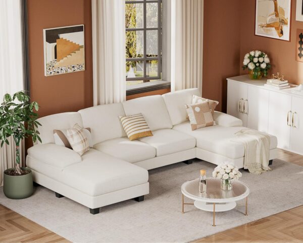 f9f27a51bace4675b6c2dd52b2e29008 Sectional Couches for Living Room, U Shaped Couch with Chenille Fabric, 4 Seat Modern Sofa with Removable Pillows for Apartment and Small Space (Fabric, Grey)