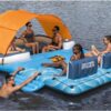 Tropical Breeze 6 Person Inflatable Party Island Large Relaxing Water Float with Detachable Sunshade and Cooler Bag