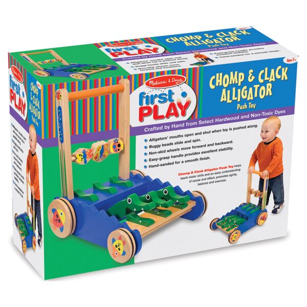 fa14ee528d304f5da3ec97adfb112822 Deluxe Chomp and Clack Alligator Wooden Push Toy and Activity Walker