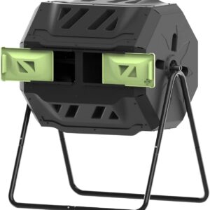Large Compost Tumbler Bin Dual Compartment Better AirCirculation Efficient Compost BPA Free Sturdy Steel Frame 43Gallon (2 21.5Gal) Blue Door