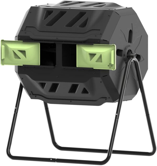 fa52401db8164a9ab1d0e7e8fa68ef9e Large Compost Tumbler Bin Dual Compartment Better AirCirculation Efficient Compost BPA Free Sturdy Steel Frame 43Gallon (2 21.5Gal) Blue Door