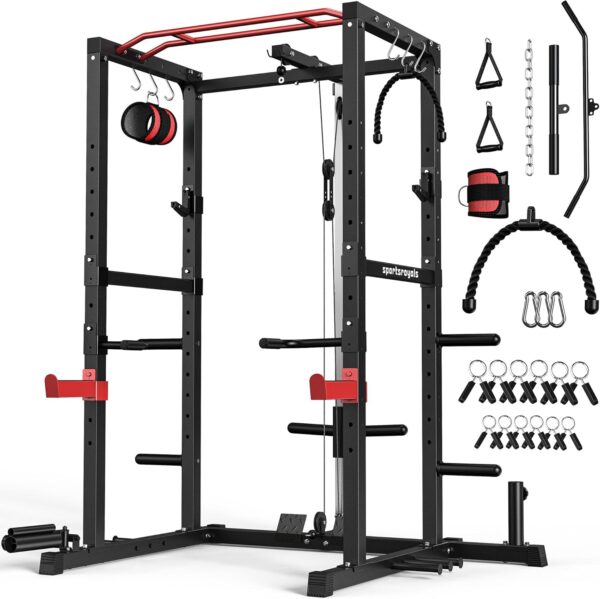 fa84d00dc3ca4e9880260370298e1fa1 Sportsroyals Power Cage,1600lbs Multi-Function Power Rack with Adjustable Cable Crossover System and More Training Attachment, Weight Cage for Home Gym