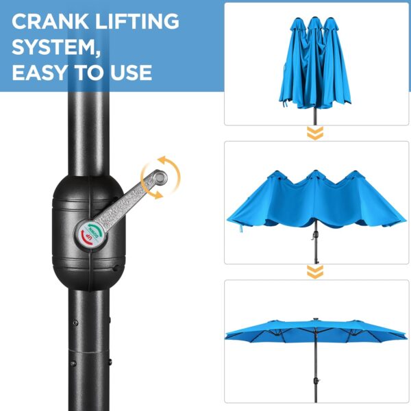 fa8669937a8642599a1218c84eefa962 15 ft Large Patio Umbrella with Solar Lights Double-Sided Outdoor Rectangle Market Umbrellas with 36 LED Lights/Base Included/Easy Crank for Patio Garden Yard Pool Lawn, Brown