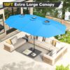 15ft Patio Umbrella with Solar Lights, Large Double Umbrella Outdoor, Rectangle 180''x106'' Umbrellas with 156 PCS LED Lights and Crank Handle for Backyard Deck Pool Shade in Black(1.9" Pole)