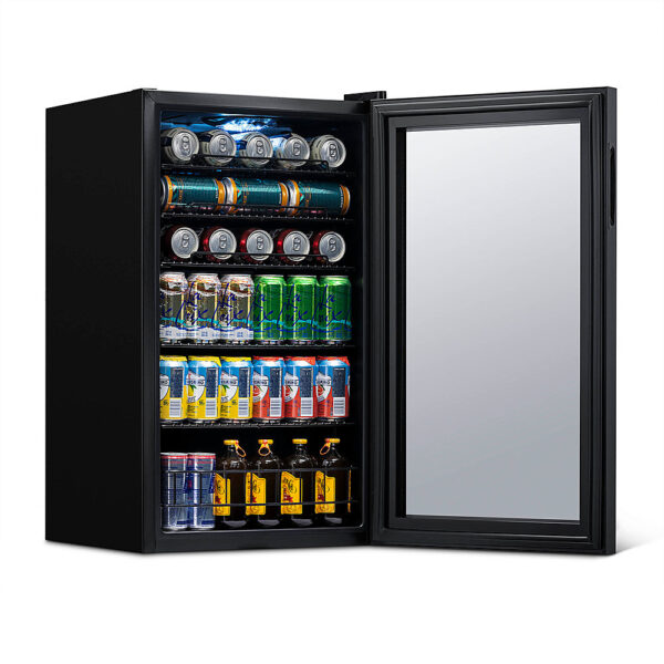 fb3bda10105744eba9c12667219bf10c NewAir - 126-Can Beverage Cooler with Glass Door, Adjustable Shelves, 7 Temperature Settings and Lock - Black