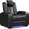 Power Home Theater Seating Set of 3, Brown Faux Leather Electric Recliner Chair with Powered Headrest, Dual Motors Movie Reclining Chairs with LED Lights,USB Port,Cup Holders, Hidden Arm Storage