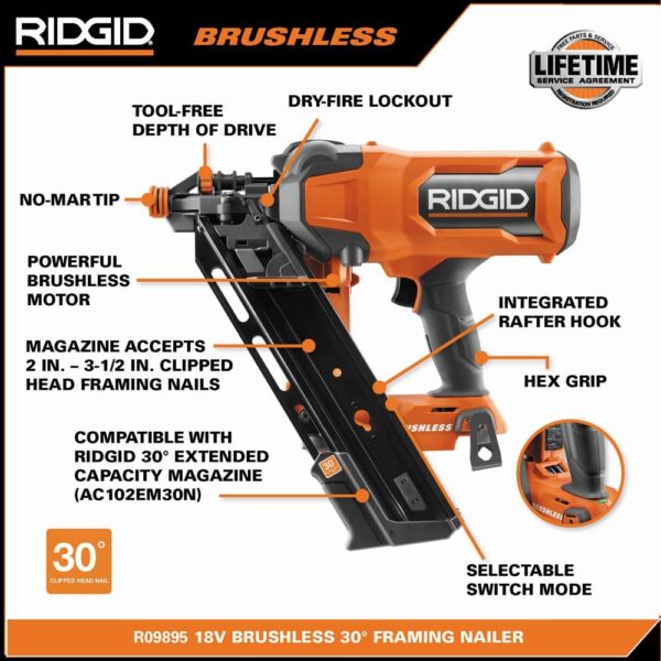 18V Brushless Cordless 30-Degree Framing Nailer Kit with 4.0 Ah Battery and Charger R09895KN
