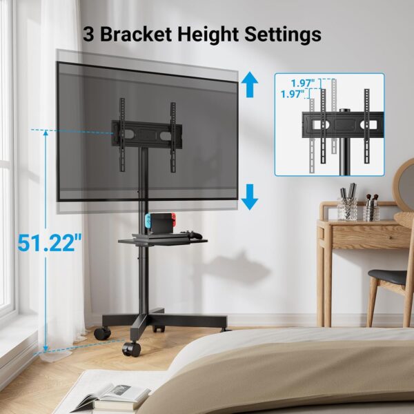 fb7e330abb864a6687877f97a4197a9f Mobile TV Stand for 23-60 Inch LCD LED Flat/Curved Panel Screen TVs, Tilt TV Cart Holds up to 88Lbs Portable Stand with Laptop Shelf Rolling Floor Max VESA 400x400mm (PSTVMC06)