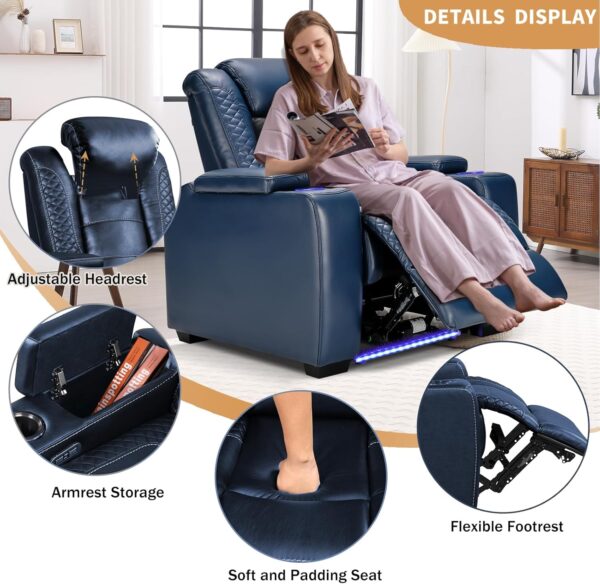 fb9ccab17f2a4e6086987492c22d8cce Power Home Theater Seating Set of 3, Brown Faux Leather Electric Recliner Chair with Powered Headrest, Dual Motors Movie Reclining Chairs with LED Lights,USB Port,Cup Holders, Hidden Arm Storage