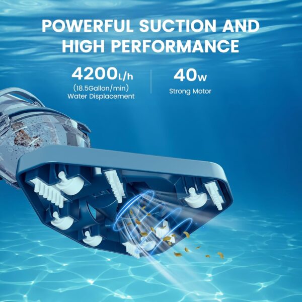 fbac9297d291476e82a539721b9f99e9 Pool Vacuum for Above Ground Pool with a Telescopic Pole, Running time up to 1H, T403 Handheld Rechargeable Pool Cleaner with Powerful Suction up to 18.5 gallons/min, Ideal for Leaves, Debris