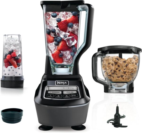 fbf217411fde4f5eb5dfd4a9e07bfe32 Blender, Mega Kitchen System, 1500W, 4 Functions for Smoothies, Processing, Dough, Drinks & More, with 72 Blender Pitcher, 64 Processor Bowl, 2 Nutri Cups + Lids, Black, BL770