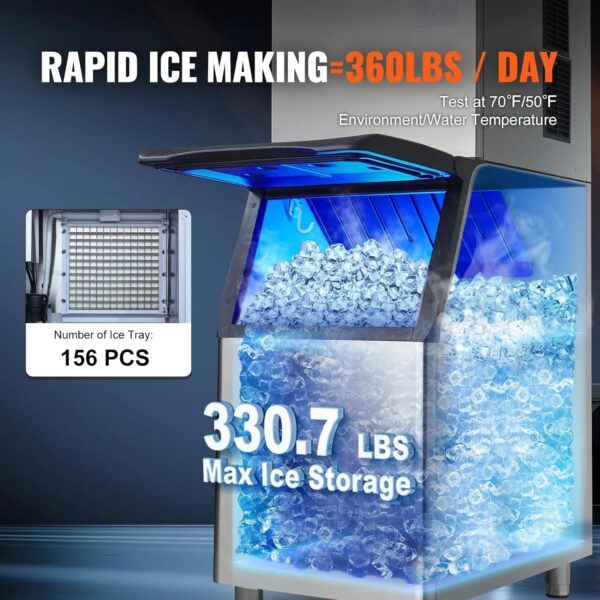 fbf420e9004d4d96b0566313027de5bb VEVOR Commercial Ice Maker, 360LBS/24H Ice Making Machine with 330.7LBS Large Storage Bin