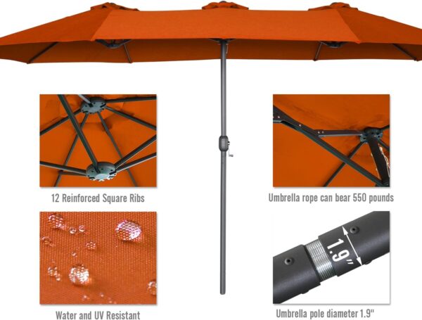 fc4db4f72b2a4dc092dcb351188d4e95 15ft Patio Umbrella with Solar Lights, Large Double Umbrella Outdoor, Rectangle 180''x106'' Umbrellas with 156 PCS LED Lights and Crank Handle for Backyard Deck Pool Shade in Black(1.9" Pole)